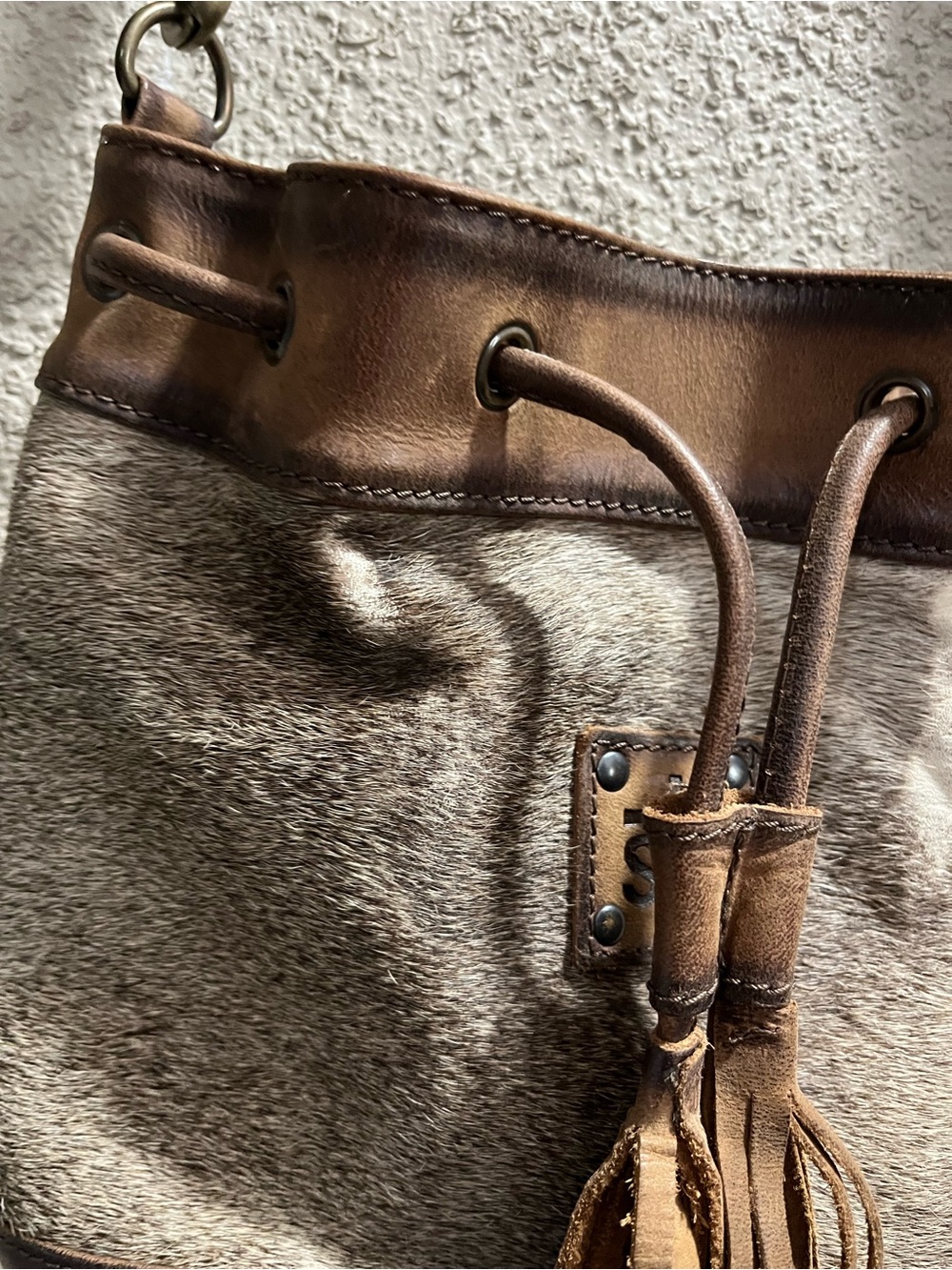 STS Ranchwear Brown Leather & Natural Haircalf Duffel Bag
